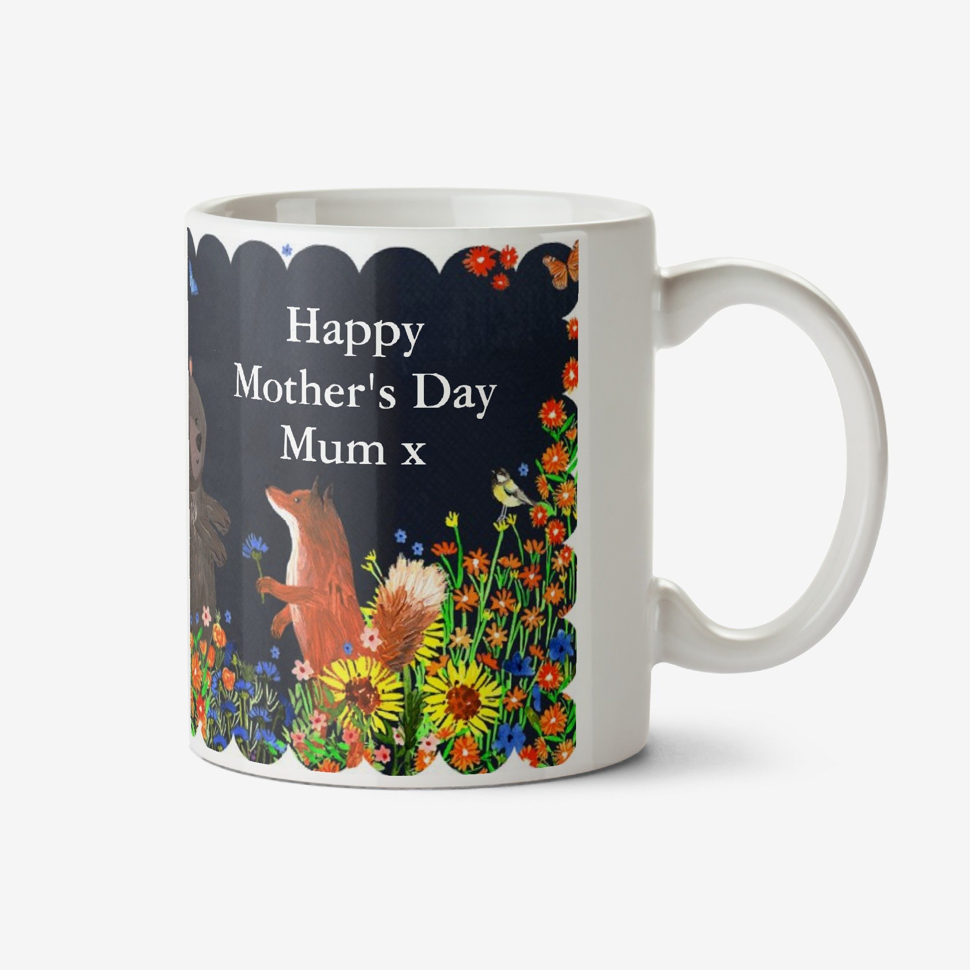 Moonpig Okey Dokey Design Fox And Bear Floral Personalised Mug Ceramic Mug