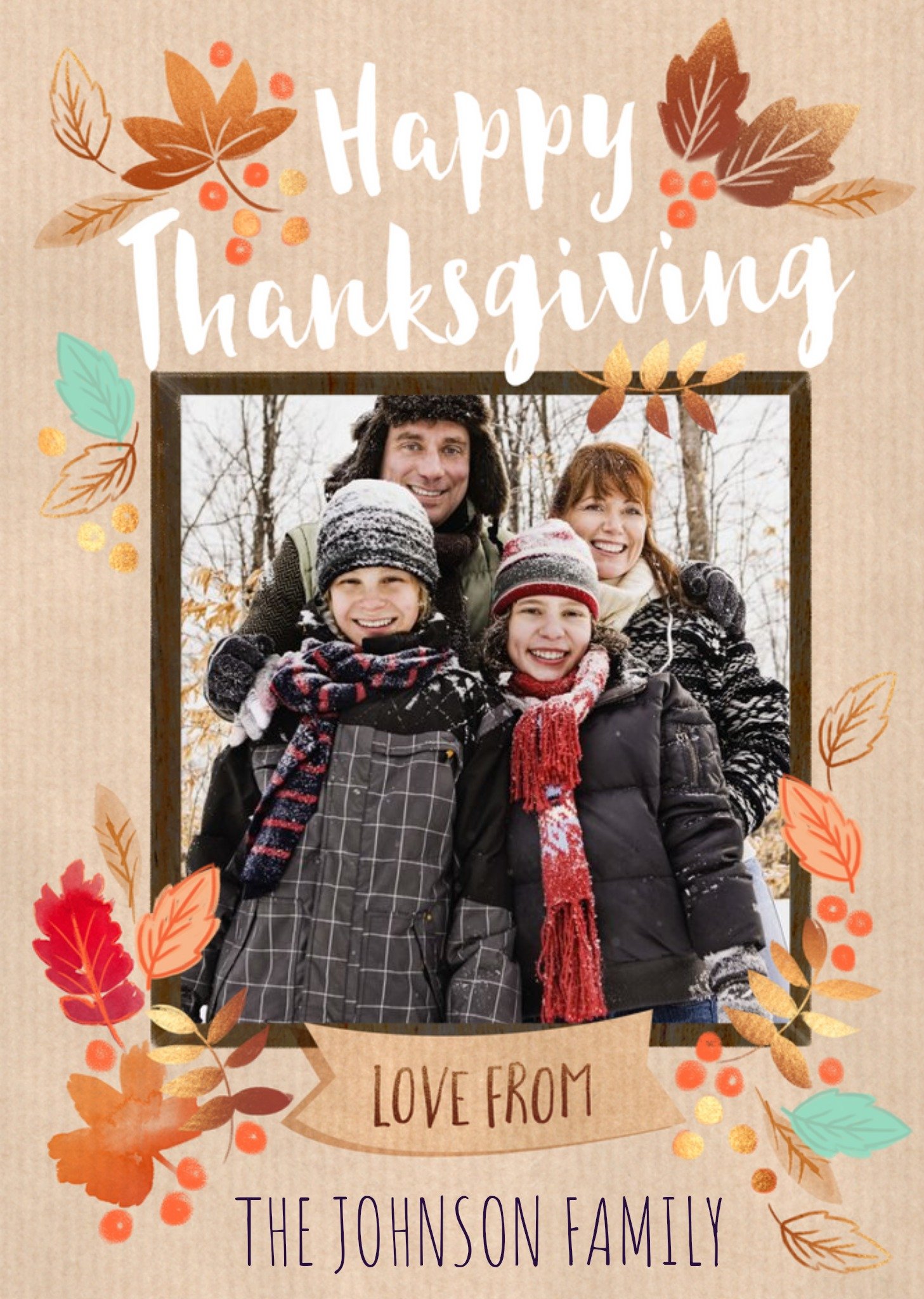 Moonpig Autumnal Leaves Illustration Photo Upload Thanksgiving Card, Large