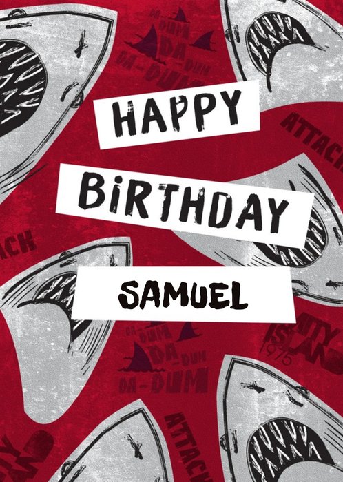 Jaws Illustrated Shark Pattern Birthday Card
