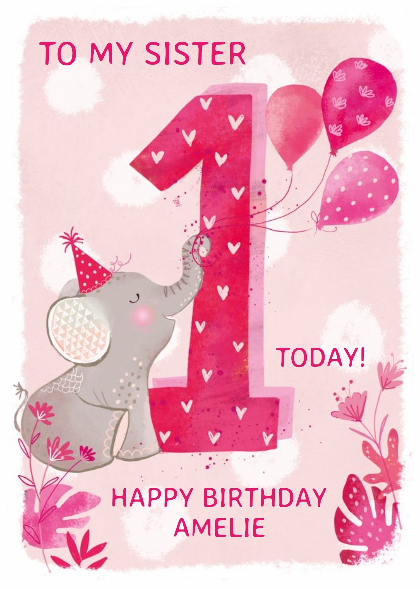 Ling Design Party Elephant 1st Birthday Card For Sister Ecard
