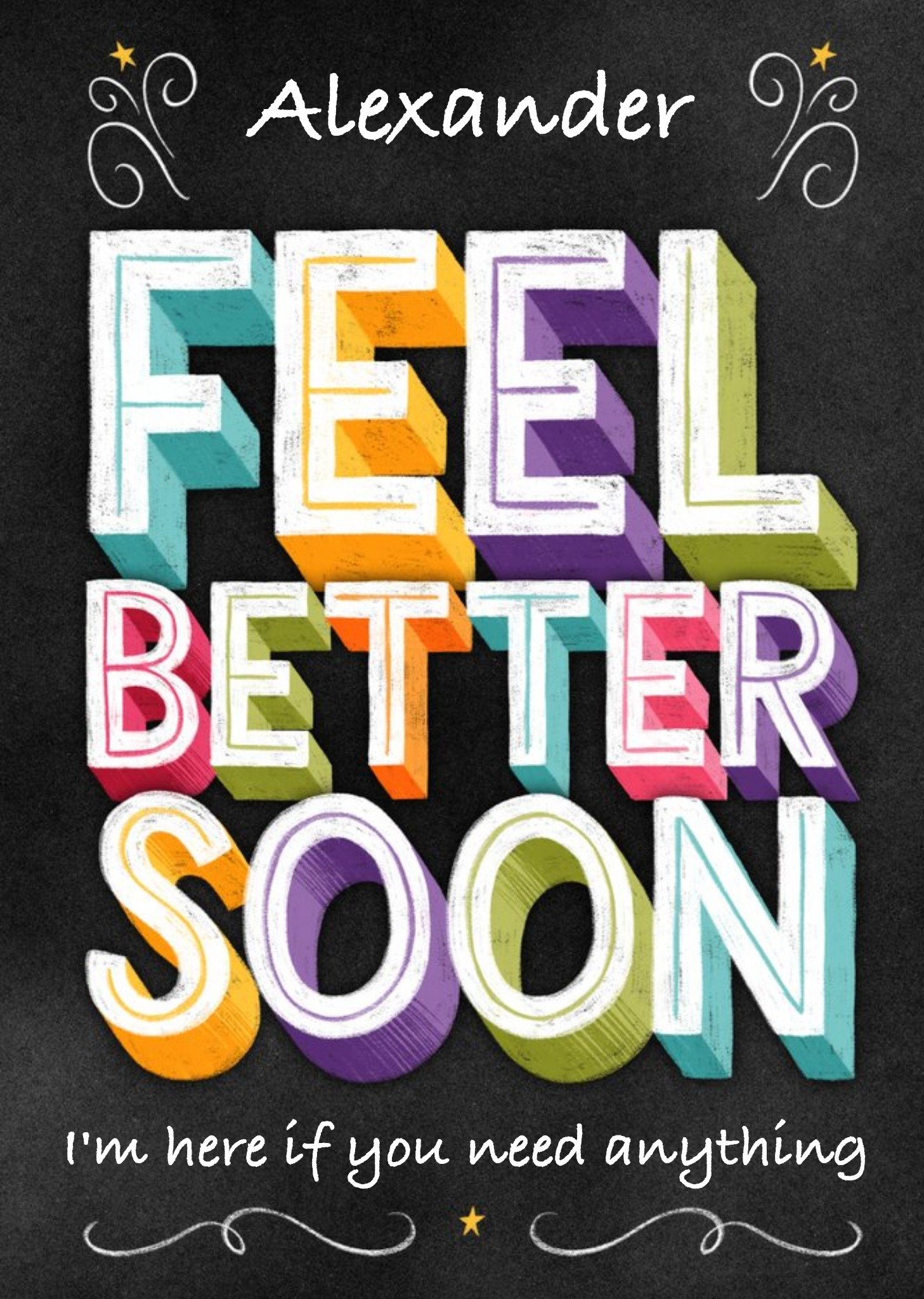 Typographic Chalkboard Feel Better Soon Get Well Card Ecard