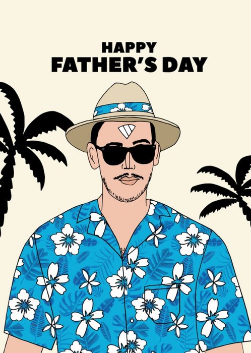 Happy Fathers Day Hat And Flowery Shirt Card