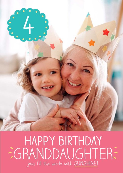 4th Granddaughter Photo Upload Pink Birthday Card
