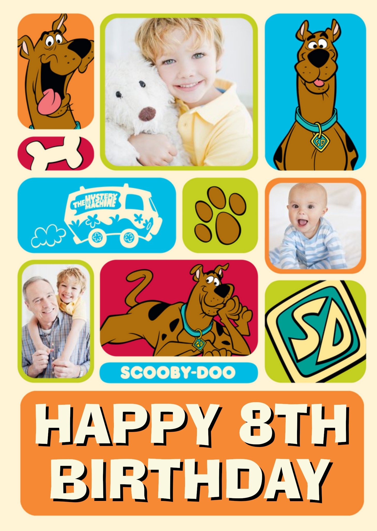 Other Scooby Doo Personalised Multi Photo Upload Happy 8th Birthday Card, Large