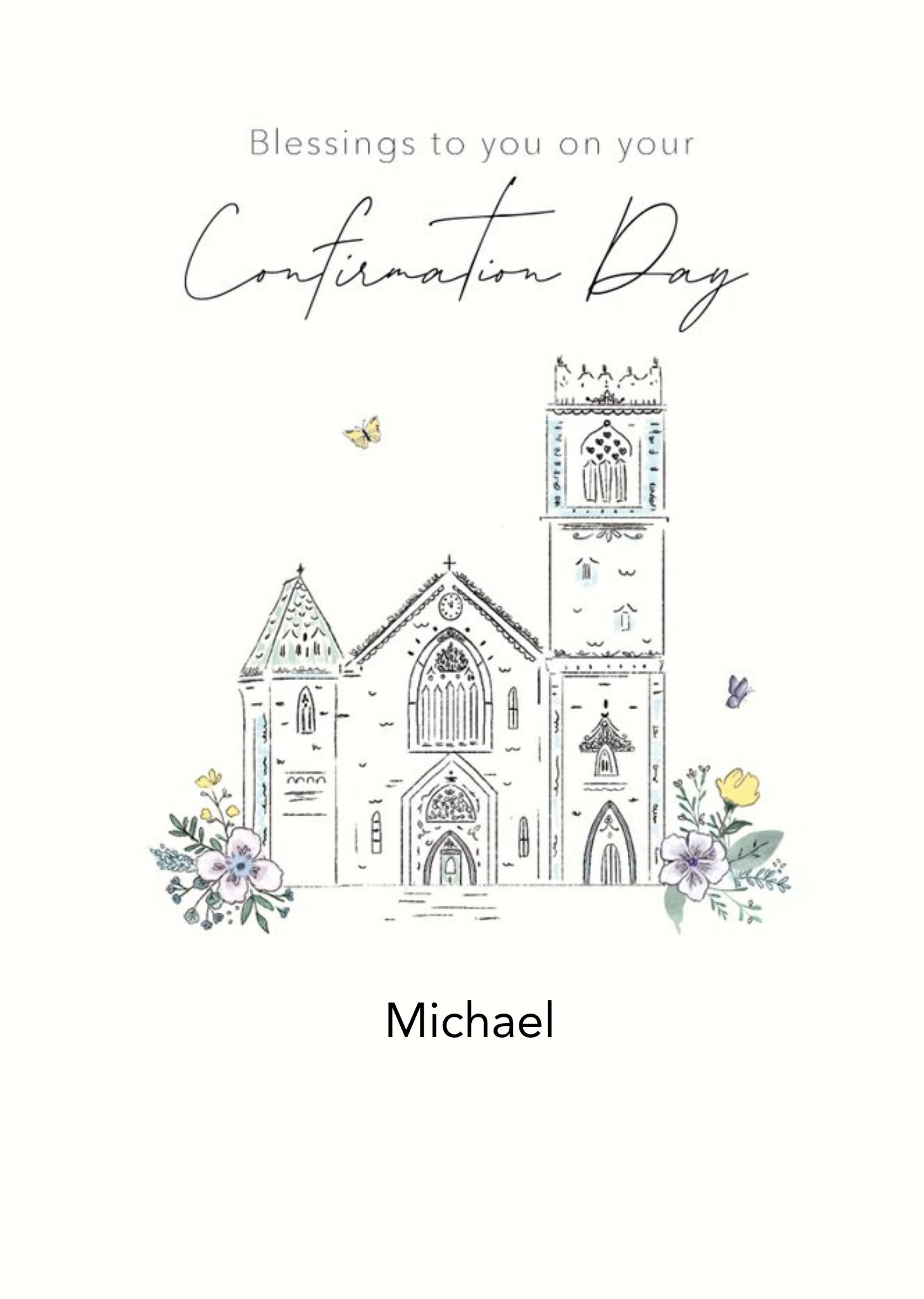 Illustration Of A Church Surrounded By Flowers On A White Background Confirmation Card Ecard