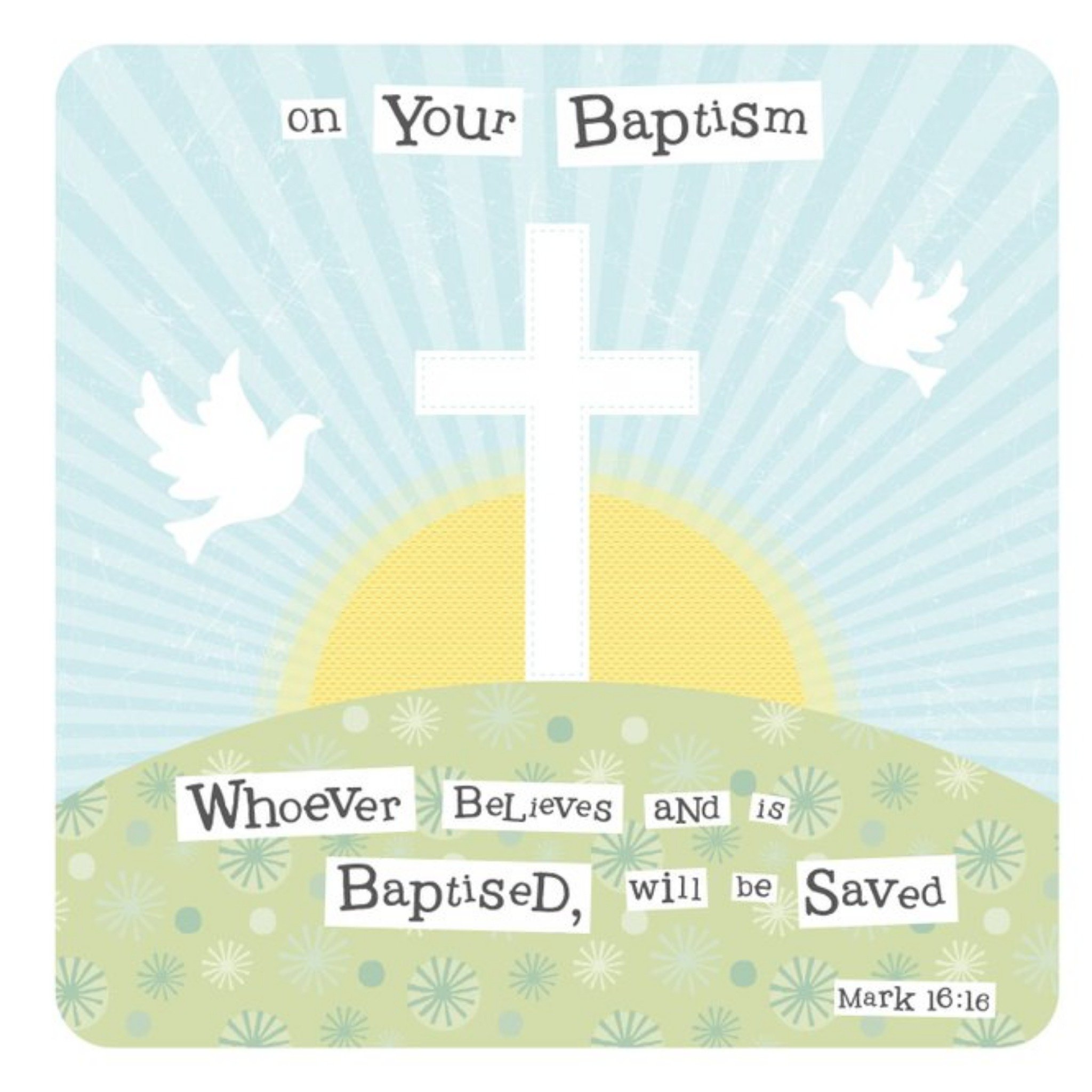 Moonpig On Your Baptism Sunrise Doves Card, Square