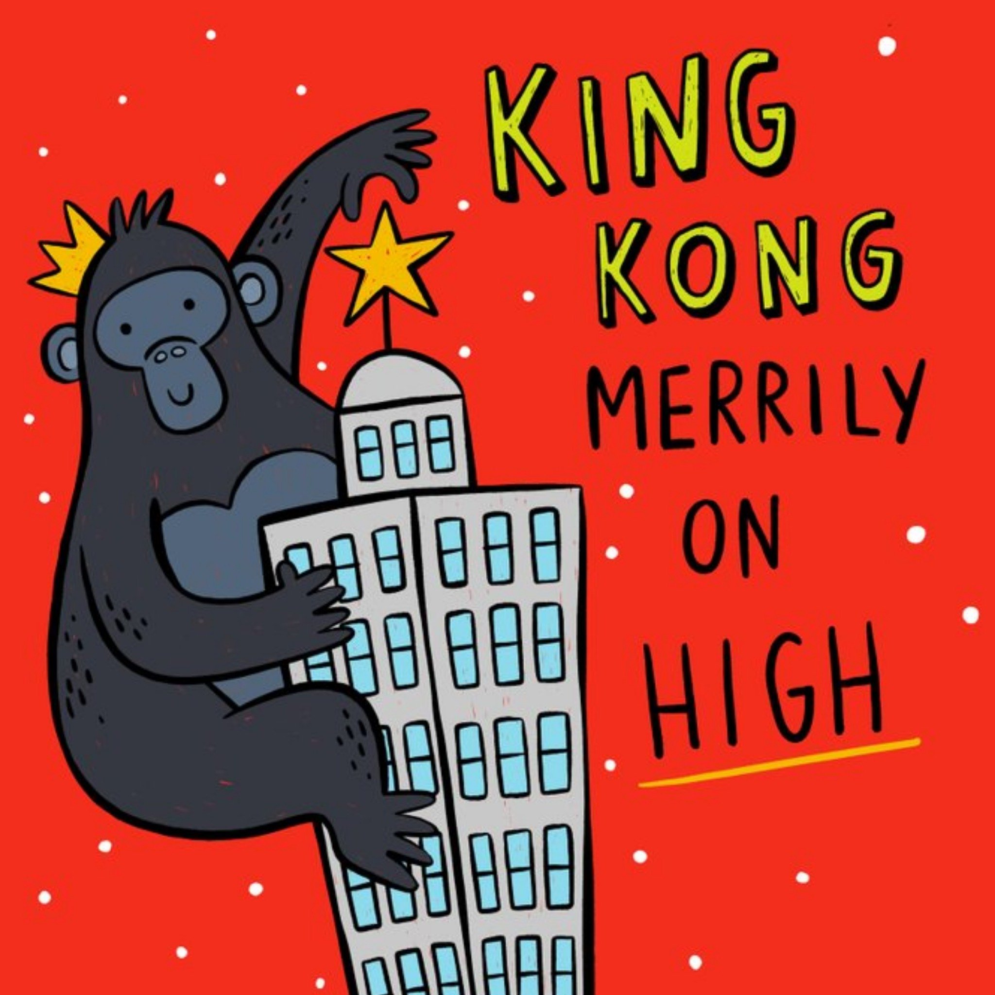 Illustrated King Kong Climbing Skyscraper Christmas Card, Square