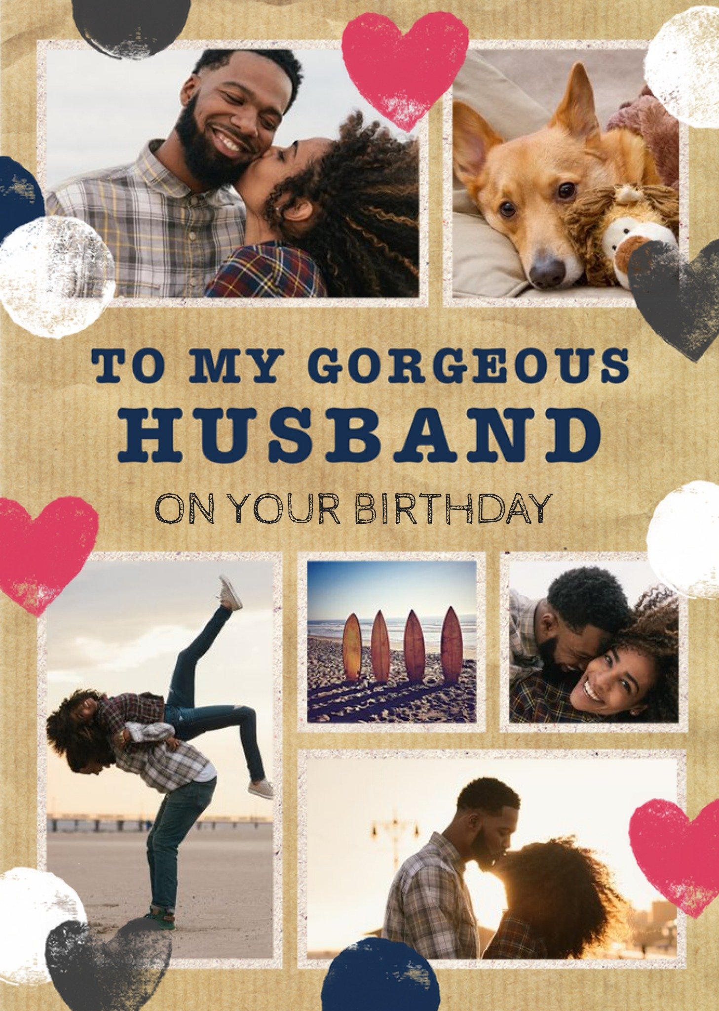 Moonpig Stamped Hearts Gorgeous Husband Photo Birthday Card Ecard