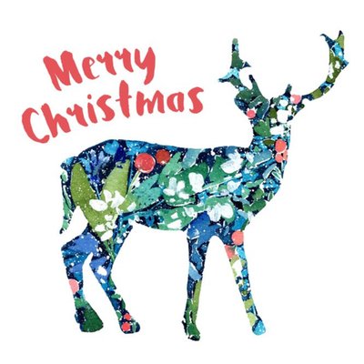 Festive Watercolour Pattern In The Shape Of A Reindeer Merry Christmas Card