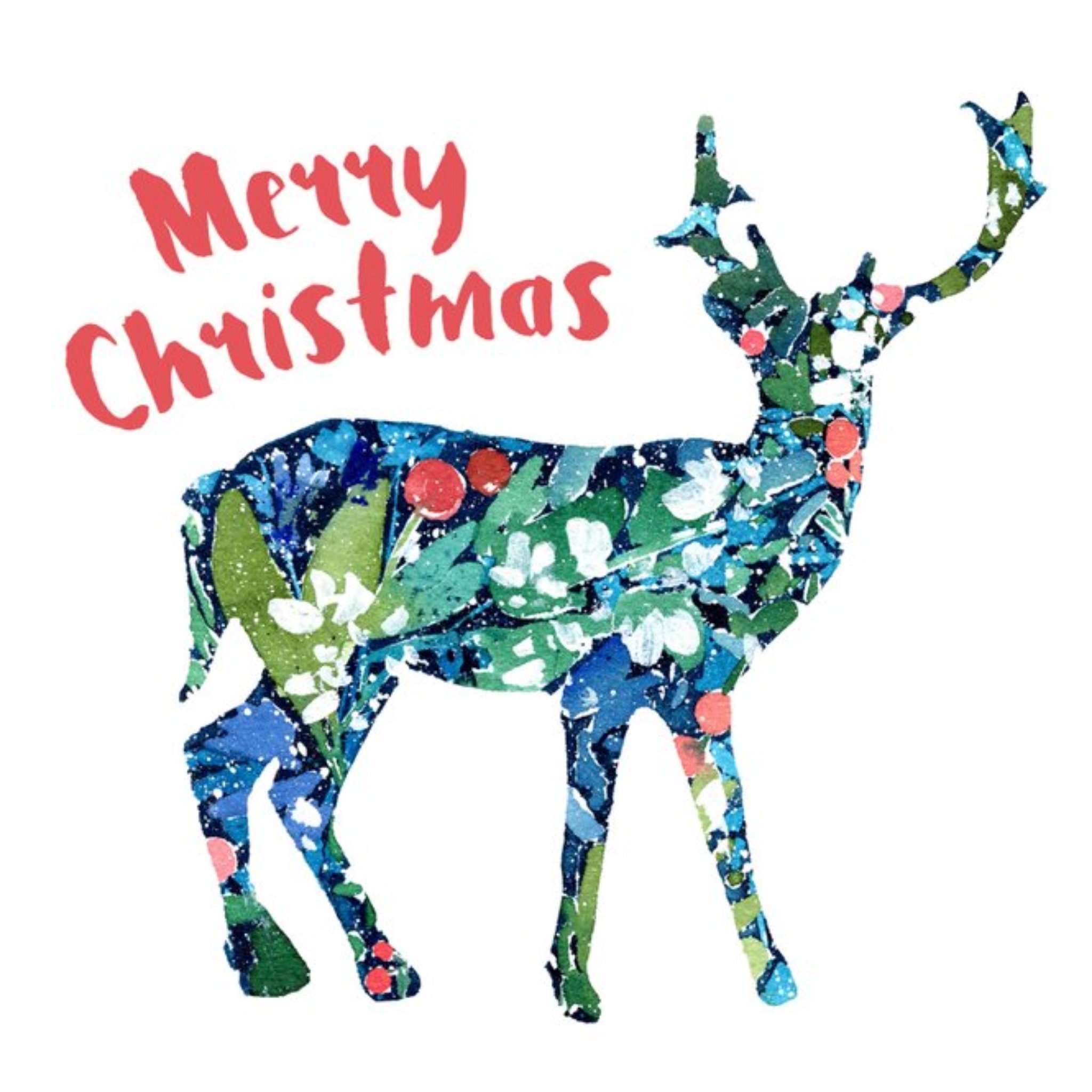 Festive Watercolour Pattern In The Shape Of A Reindeer Merry Christmas Card, Square