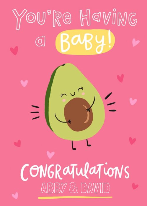 Bright Fun Illustration Of An Avocado You're Having A Baby Congratulations Card