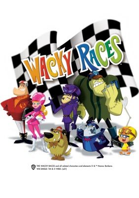 Wacky Racers White Background with Race Flag and Team Cartoon Tshirt