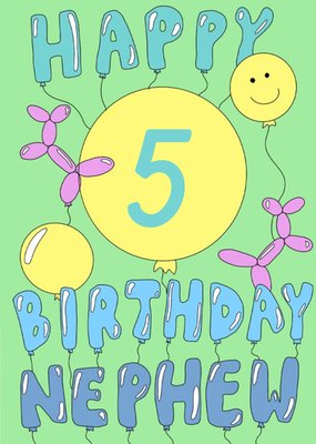 Aleisha Earp Green Illustrated Balloons Nephew Personalised Birthday Card