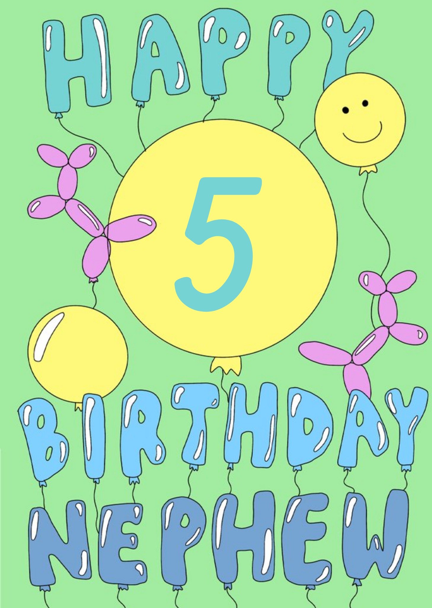 Moonpig Aleisha Earp Green Illustrated Balloons Nephew Personalised Birthday Card Ecard