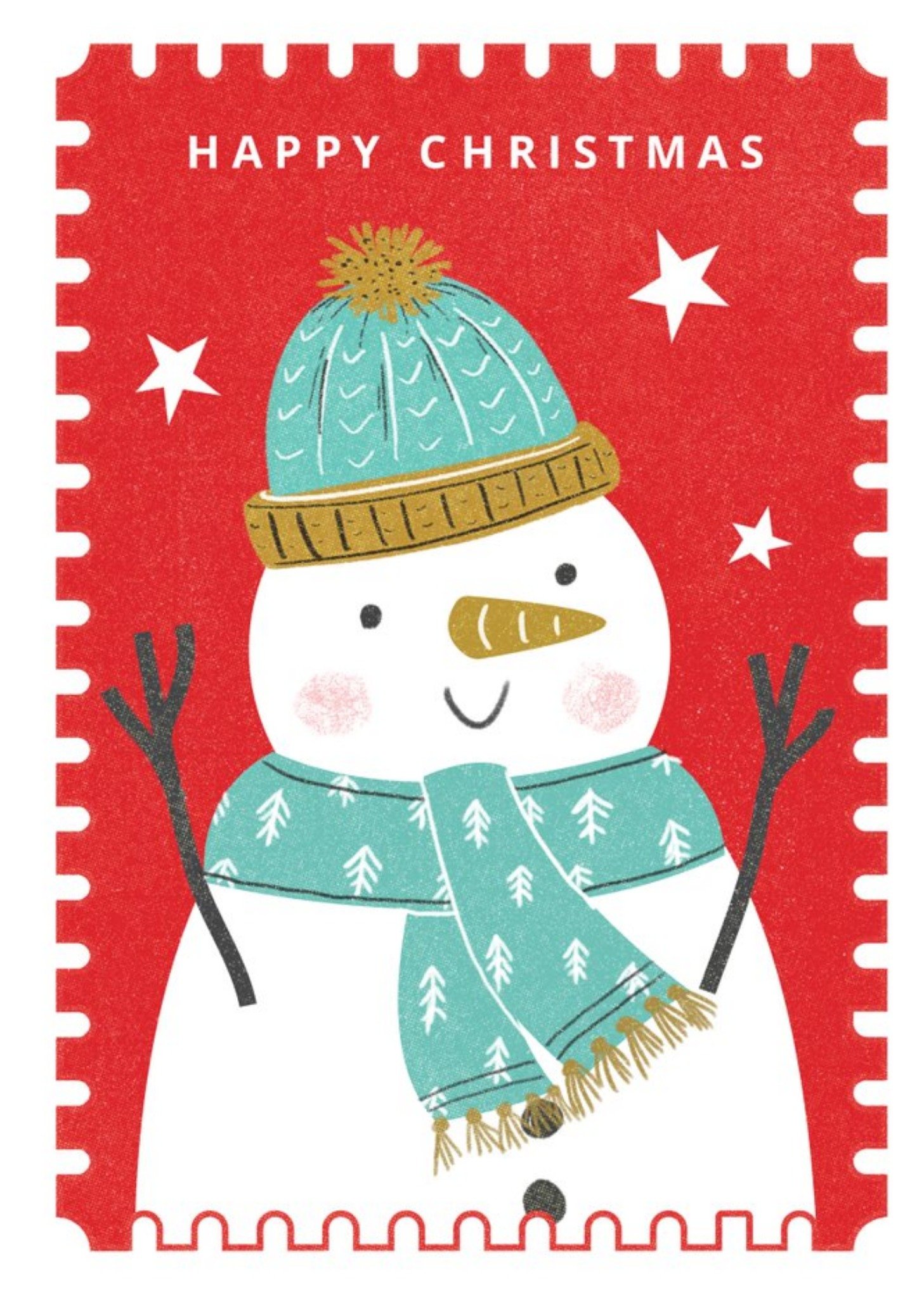 Moonpig Happy Christmas Snowman Stamp Card, Large