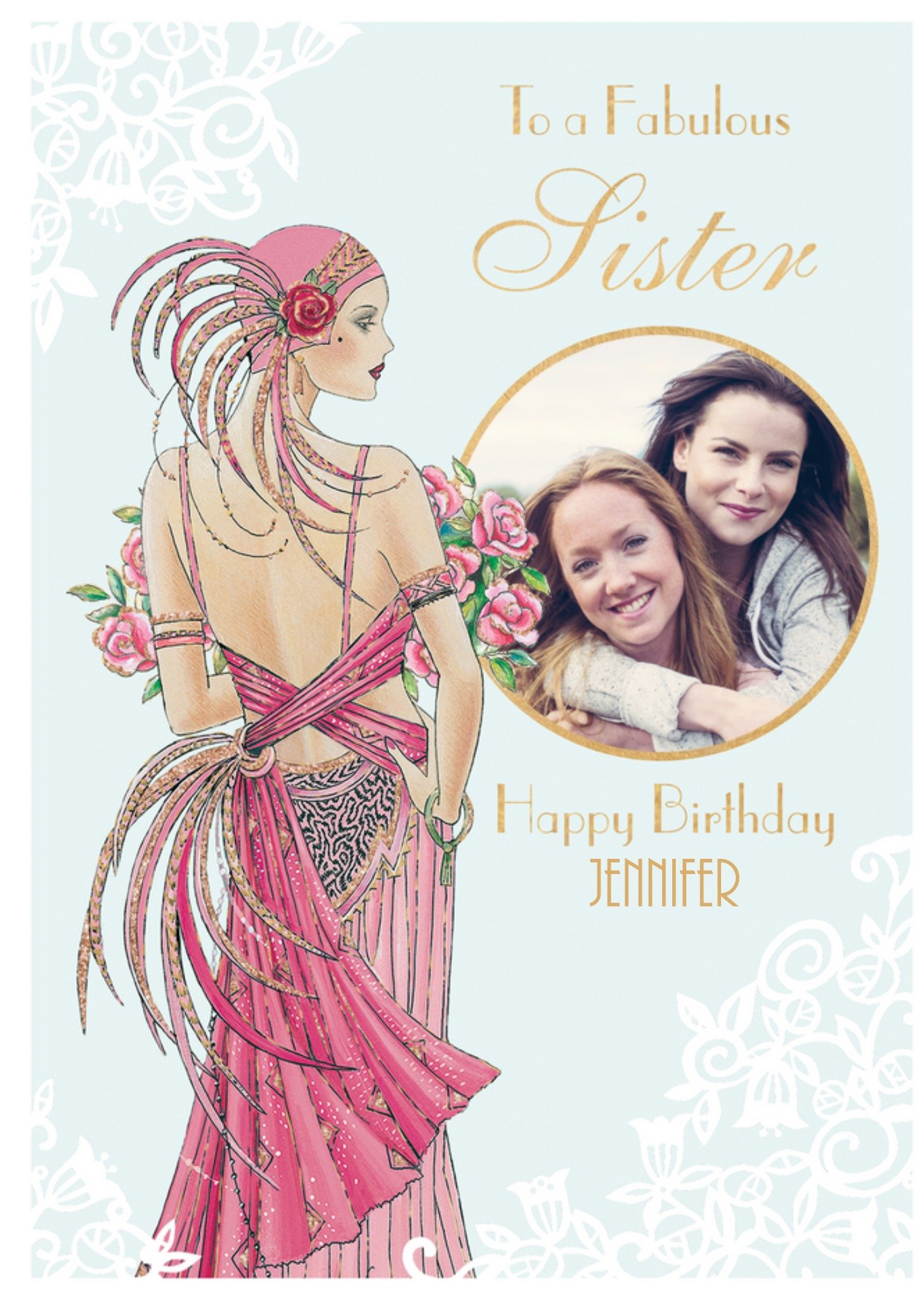 Moonpig Art Deco To A Fabulous Sister Photo Upload Birthday Card, Large