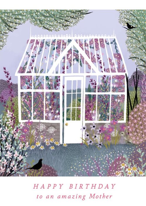 Beautiful Illustration Of A Green House Filled With Flowers Mother's Birthday Card