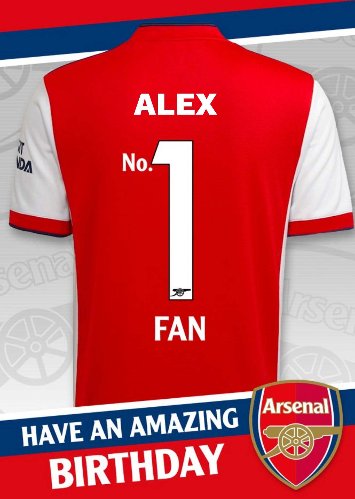 Arsenal Fc No.1 Fan Football Shirt Birthday Card, Large
