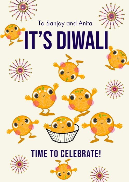 Bright Graphic Diwali Sweets and Mandalas. It's Diwali Time To Celebrate Card