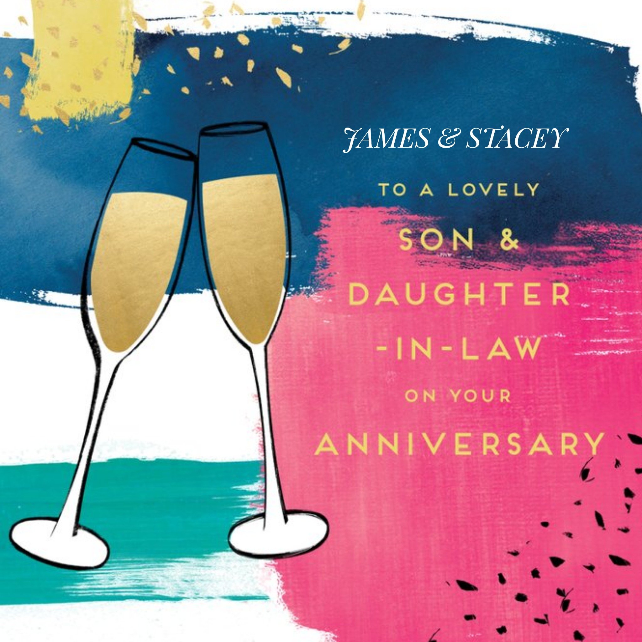 Pigment Abstract Colour Champagne Son & Daughter-In-Law Anniversary Card, Square