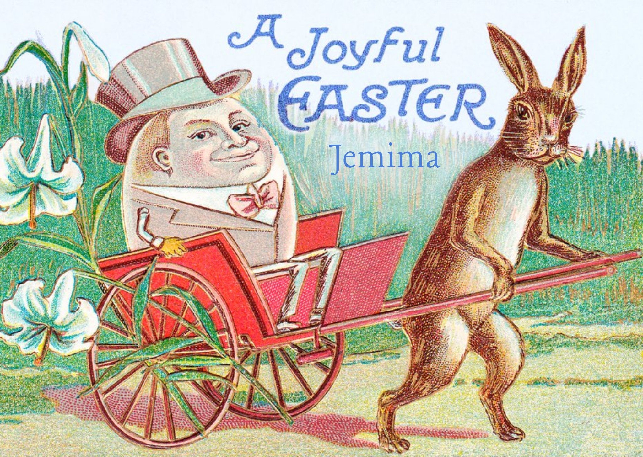 Moonpig Mary Evans Retro Personalised Easter Card - A Joyful Easter - Bunny Rabbit, Large