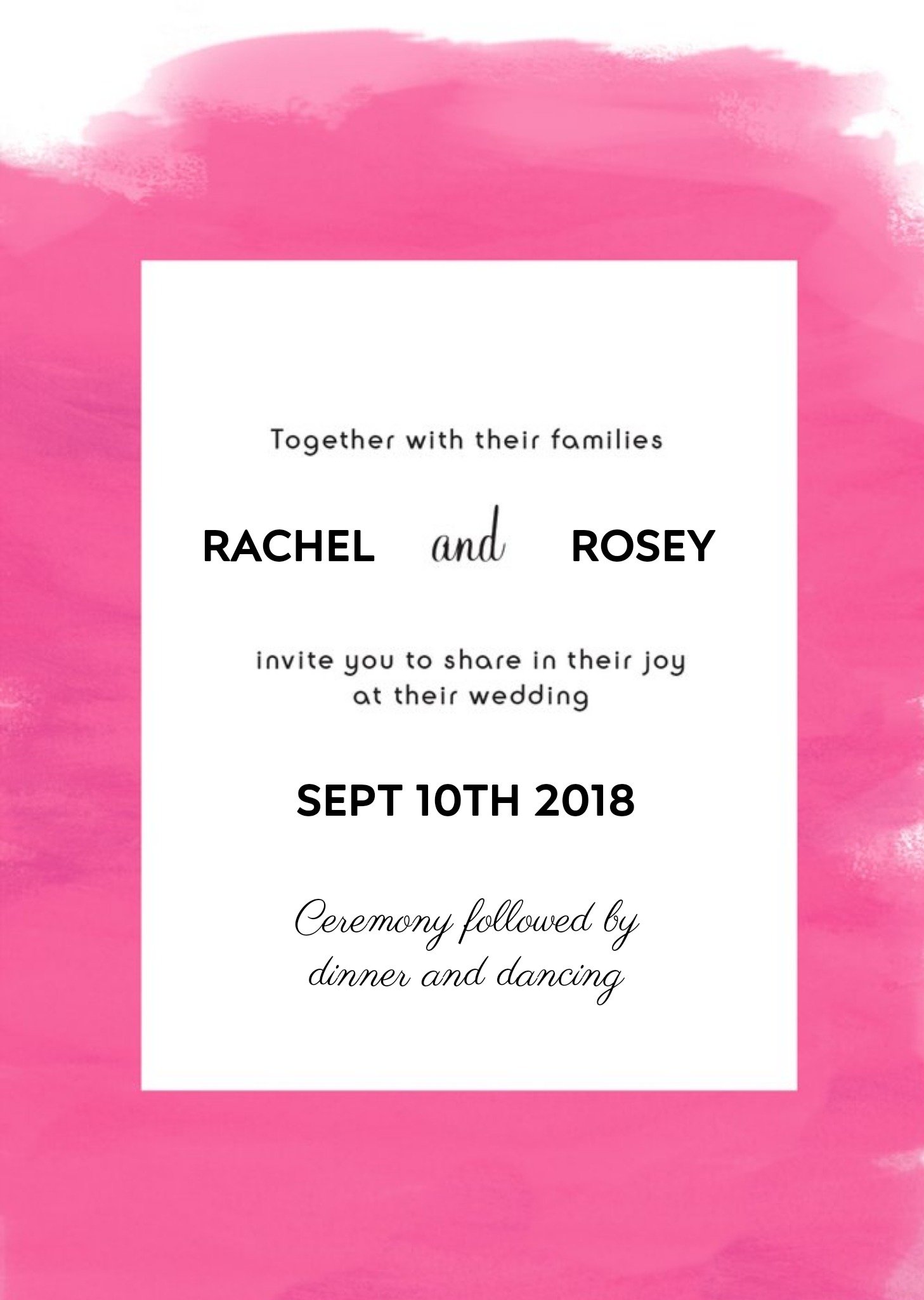 Pink Watercolour Wedding Invitation Ecard