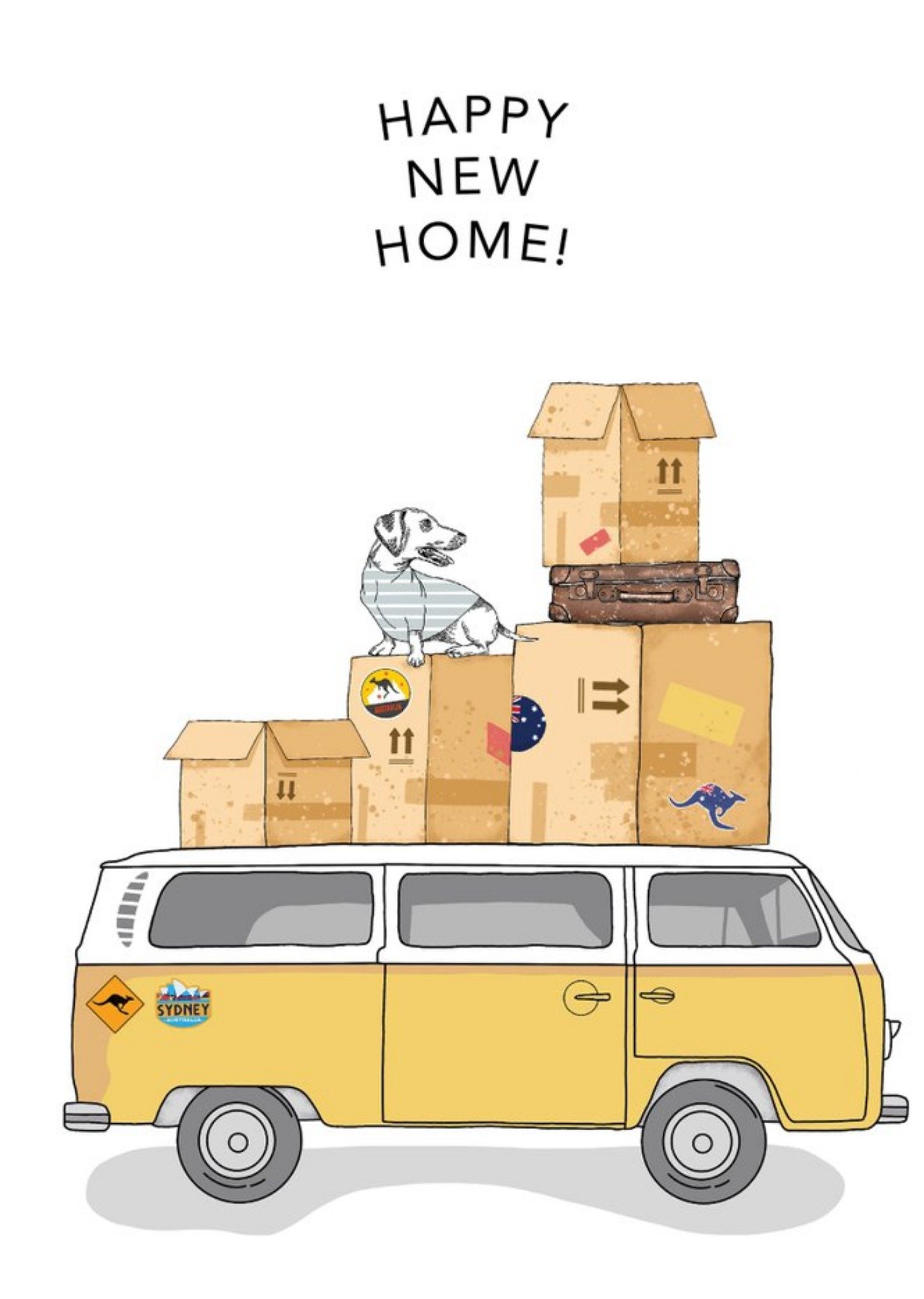 Dotty Dog Art Illustrated Dog And Campervan New Home Card Ecard