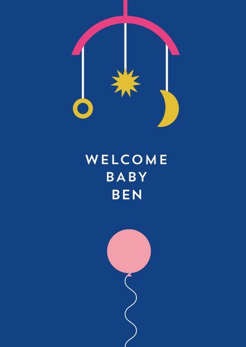 Graphic Illustration Of A Baby Mobile Hanger And A Balloon New Baby Card