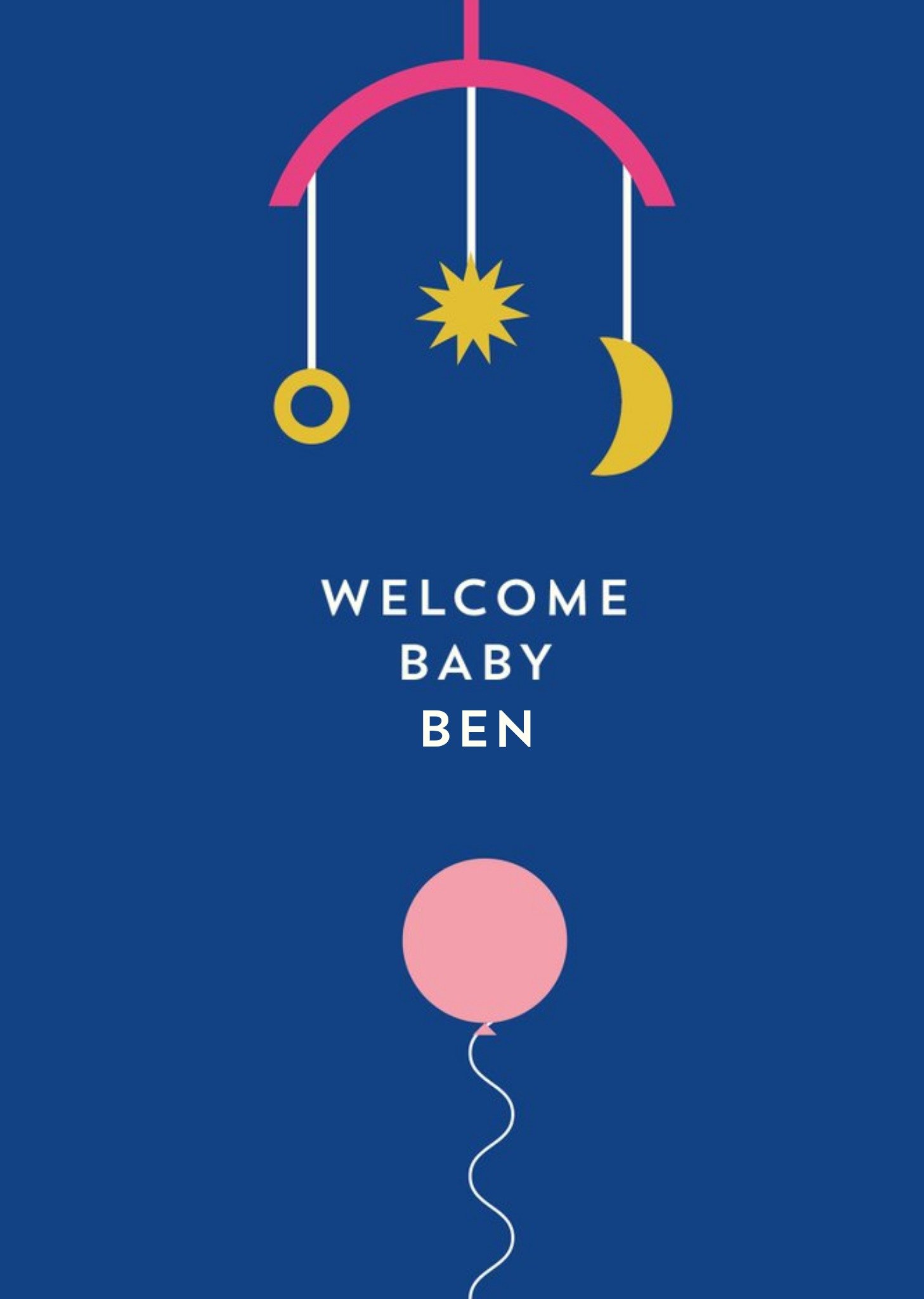 Moonpig Graphic Illustration Of A Baby Mobile Hanger And A Balloon New Baby Card Ecard