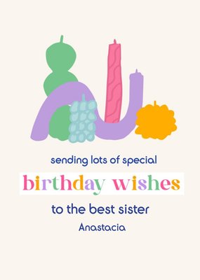 Bright Simple Illustrated Candles Birthday Wishes To The Best Sister Card