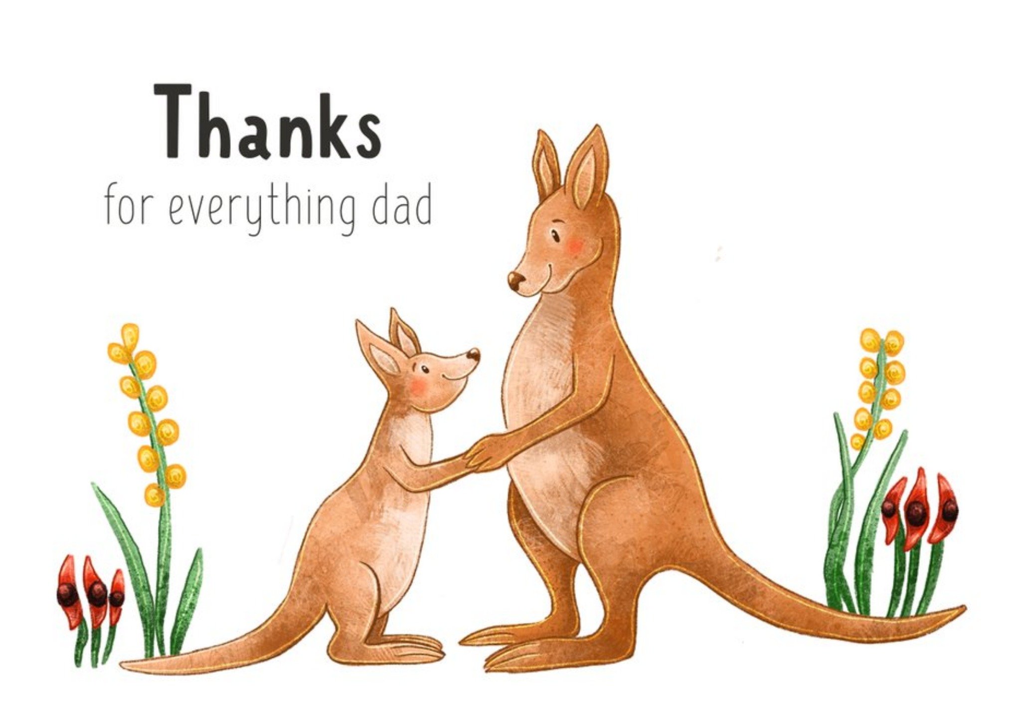 Cute Illustration Of Two Kangeroos Surrounded By Flowers Father's Day Card Ecard