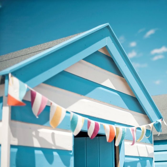 Photographic Beach Hut With Bunting Just a Note Card