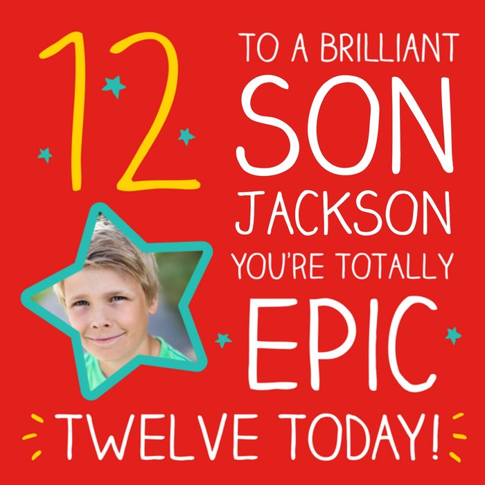 Happy Jackson Brilliant Son12th Birthday Photo Upload Card