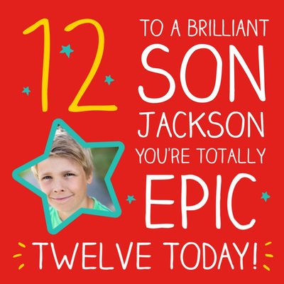 Happy Jackson Brilliant Son12th Birthday Photo Upload Card