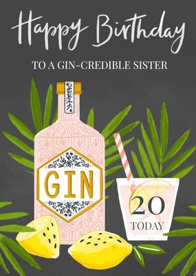 Okey Dokey Illustrated Gin Bottle Gintastic Sister 20th Birthday Card