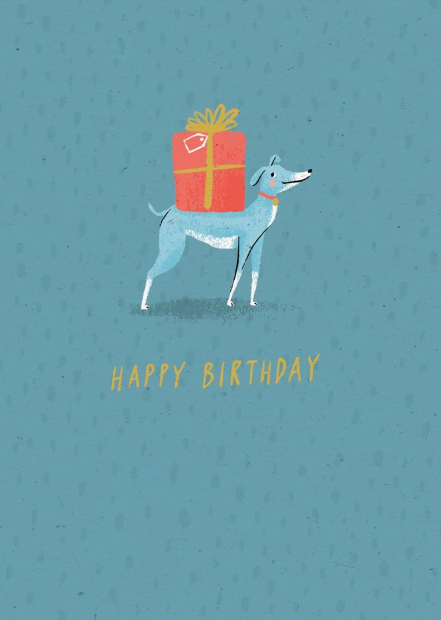 Modern Cute Blue Dog Carrying Present Birthday Card Ecard