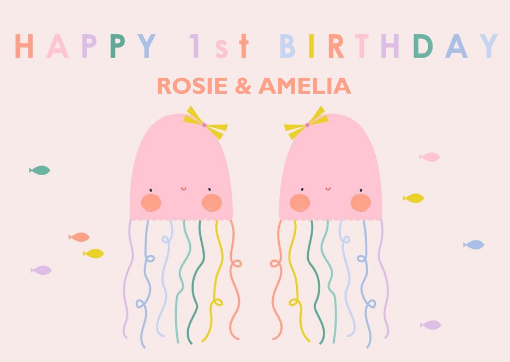 Lr studio Cute Illustrated Jellyfish Trendy Twins 1st Birthday Card Ecard