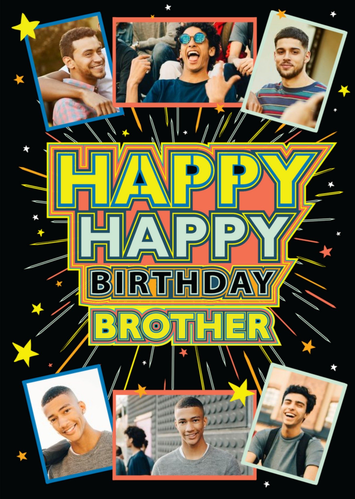 Moonpig Axel Typographic Happy Birthday Brother Multi Photo Upload Card, Large