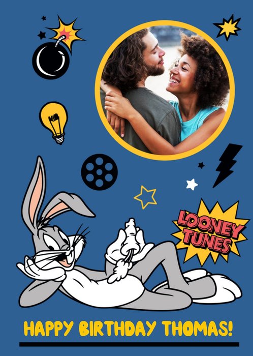 Looney Tunes Bugs Bunny Personalised Text Photo Upload Birthday Card