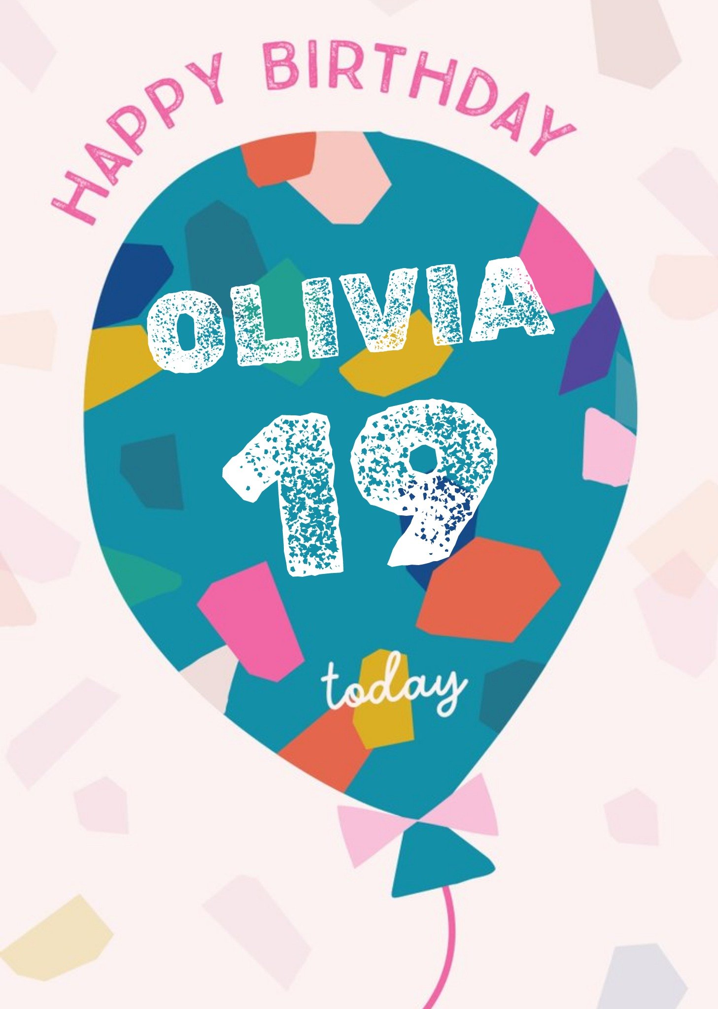 Fun Illustration With Giant Balloon And Confetti Personalised Name Teen Birthday Card Ecard