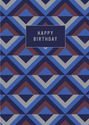 Geometric Blue Triangle Pattern Happy Birthday Card