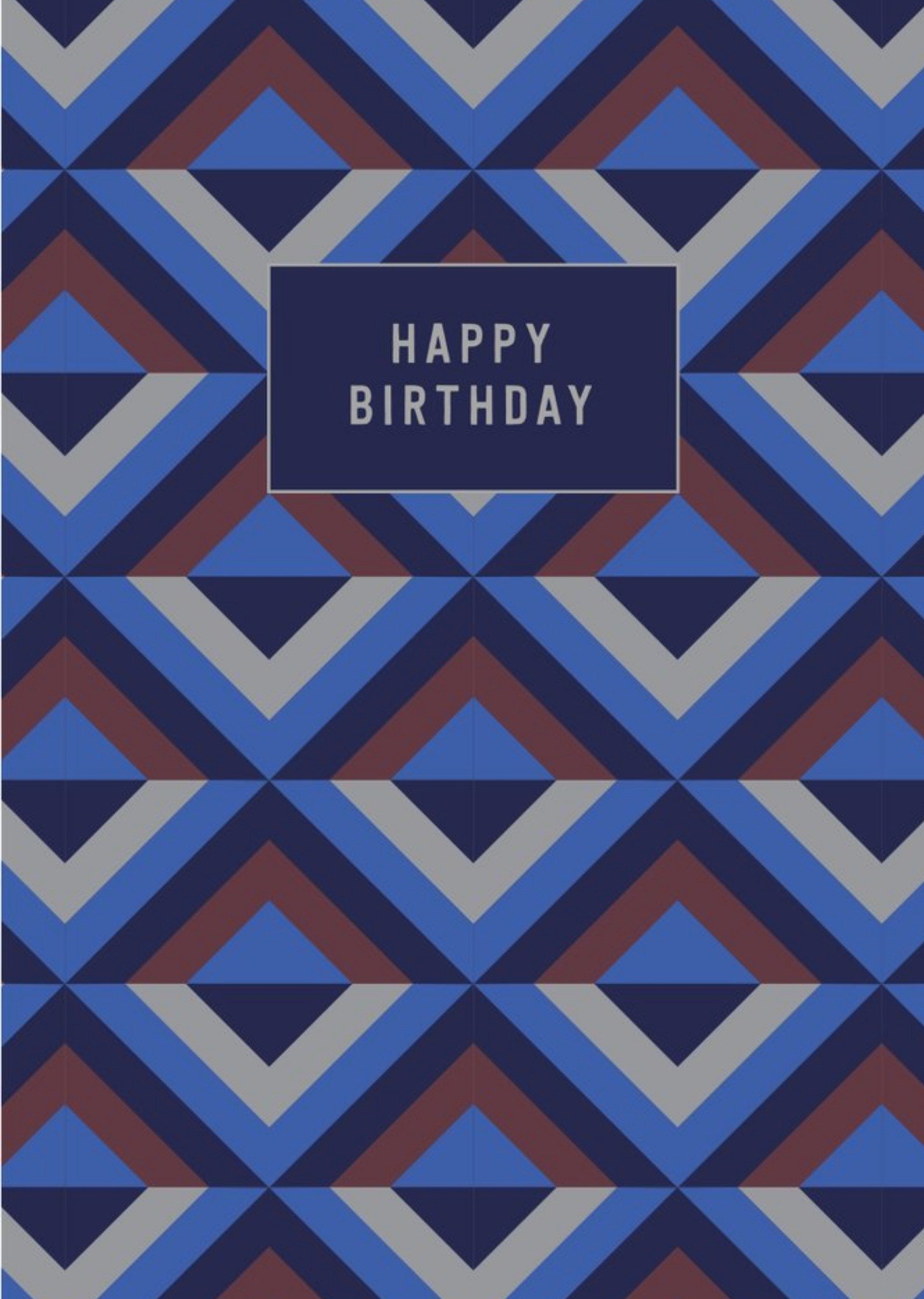 Moonpig Geometric Blue Triangle Pattern Happy Birthday Card Ecard