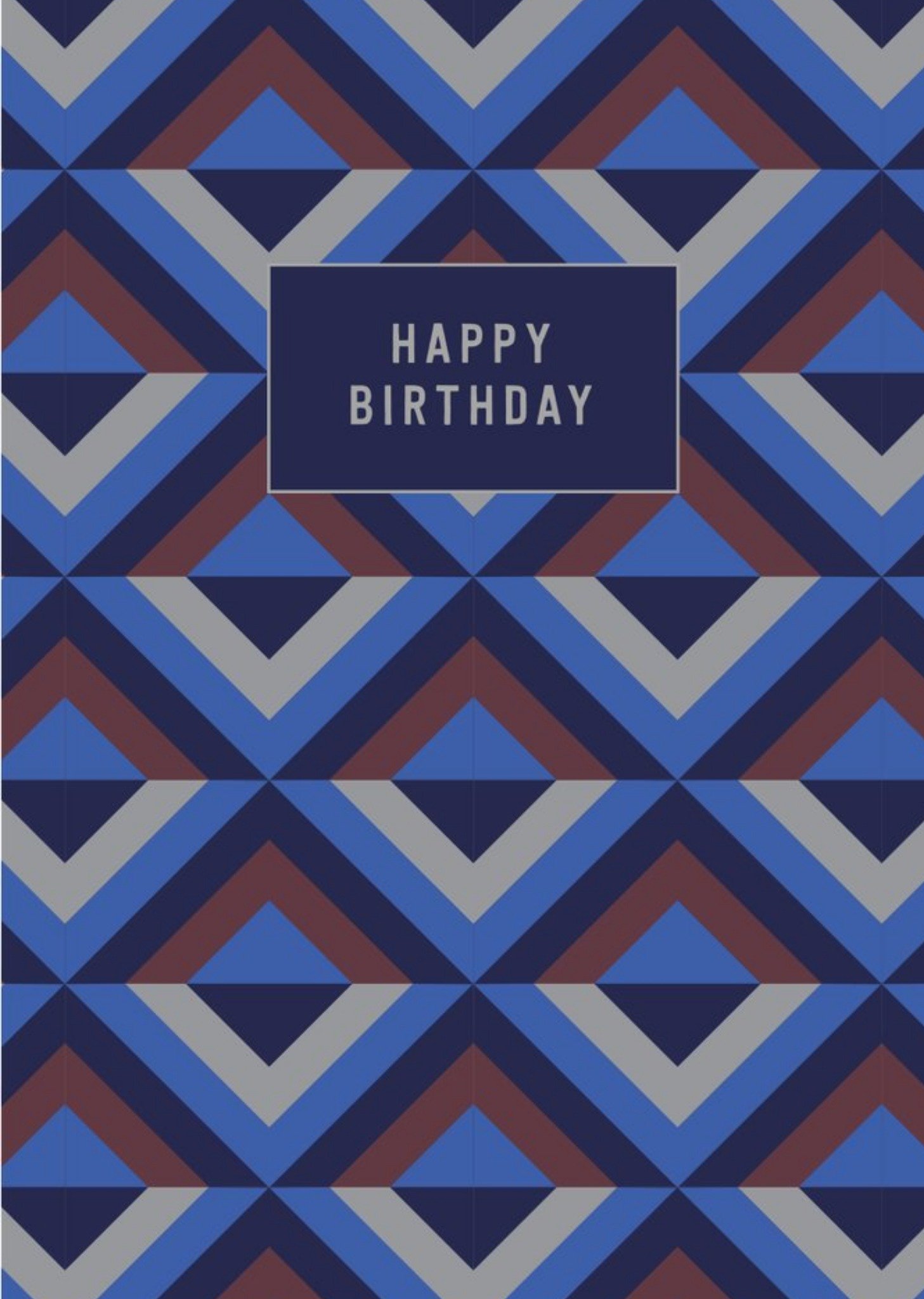 Geometric Blue Triangle Pattern Happy Birthday Card Ecard