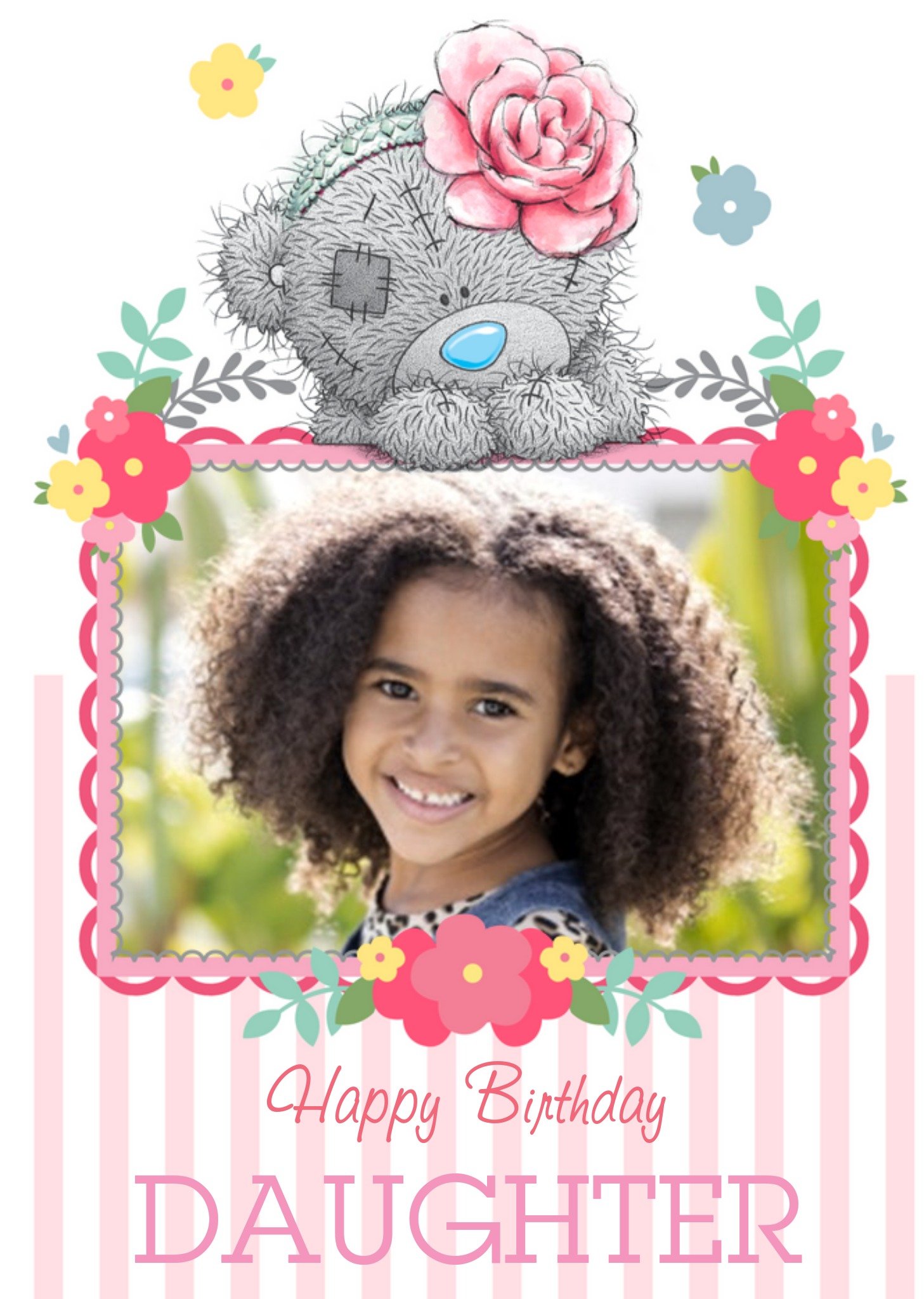 Me To You Tatty Teddy With Rose Headband Personalised Photo Upload Birthday Card For Daughter, Large