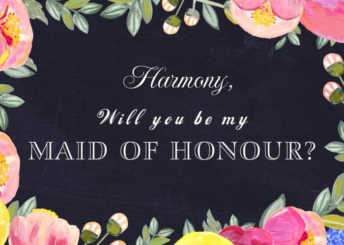 In Bloom Border Horizontal Personalised Will You Be My Maid Of Honour Card