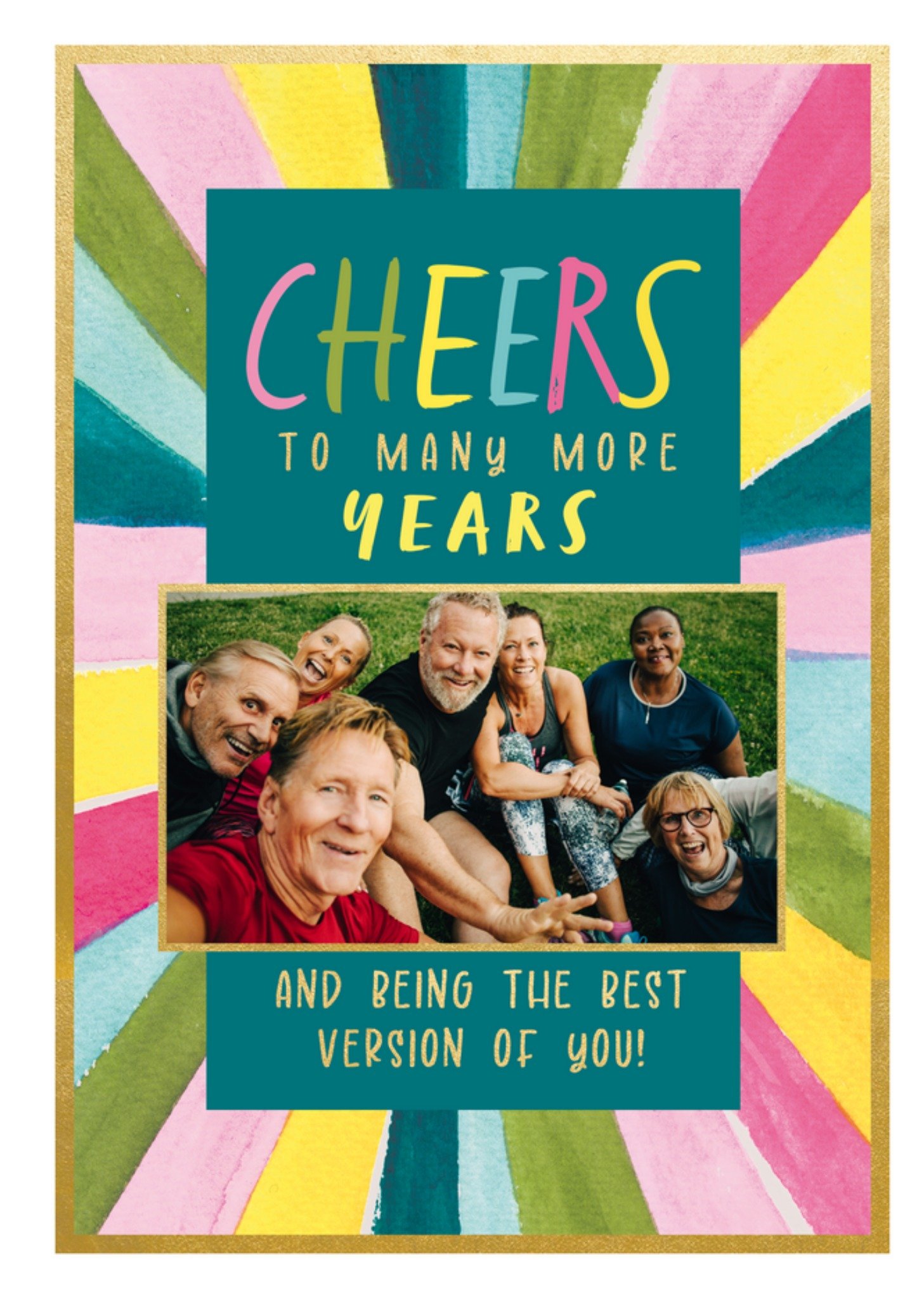 Moonpig Multi-Coloured Cheers To Many More Years Photo Upload Birthday Card, Large