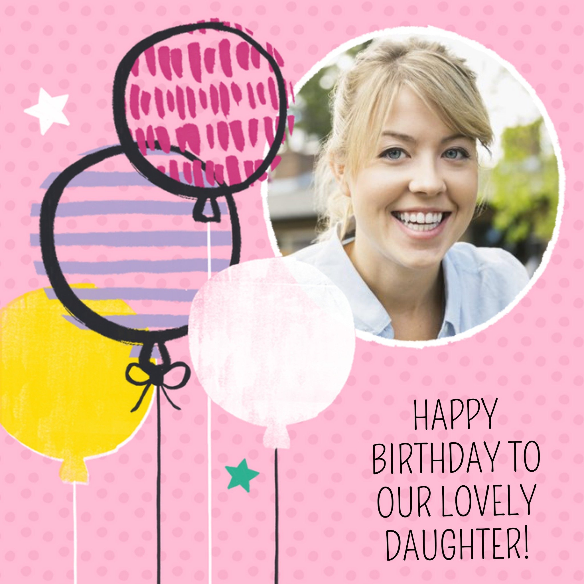 Moonpig Four Balloons Personalised Photo Upload Happy Birthday Card For Daughter, Large