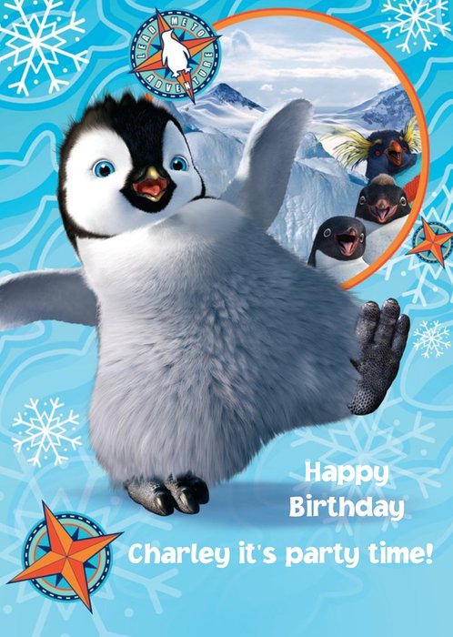 Happy Feet Mumble Snowflakes Personalised Birthday Card