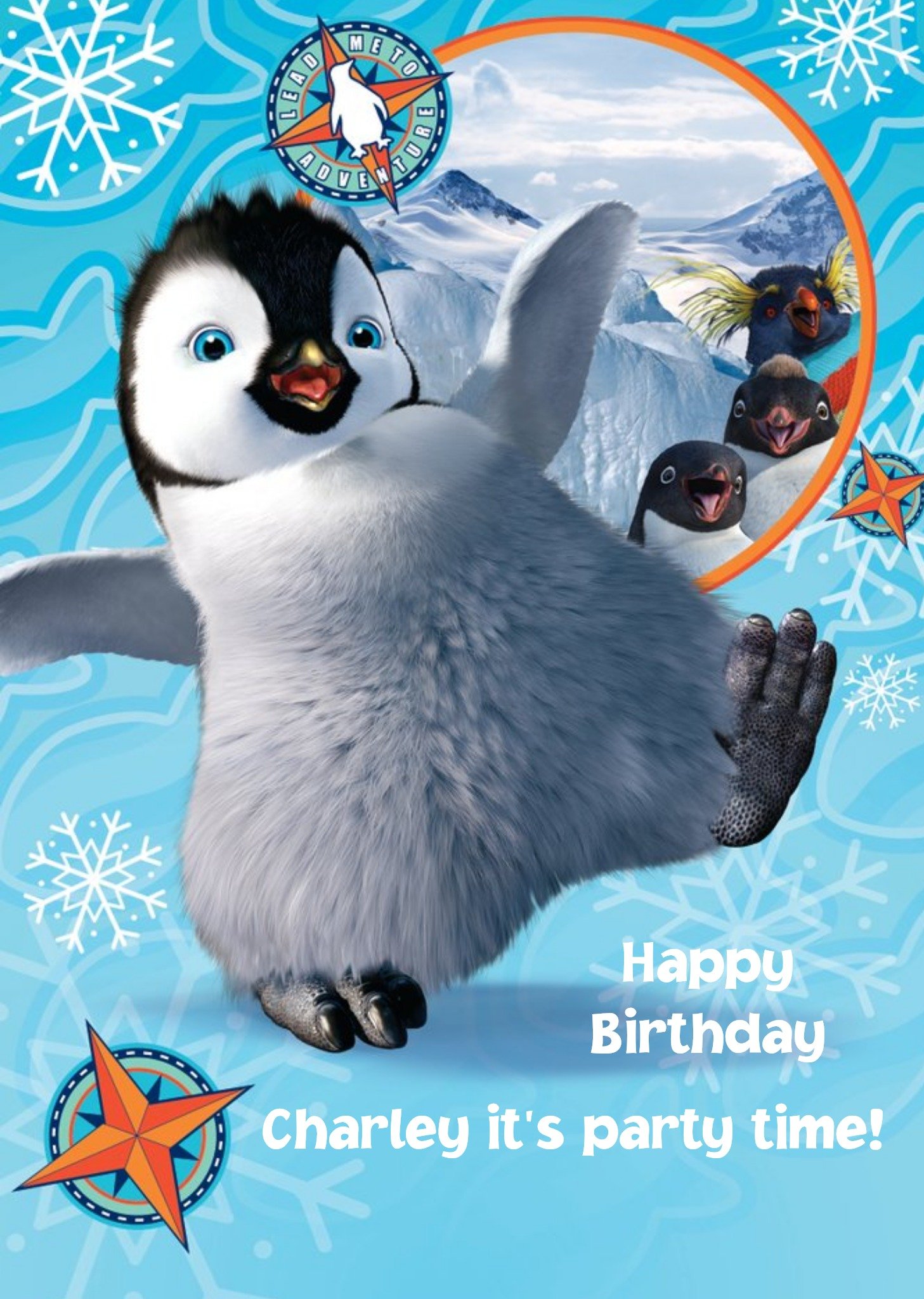 Other Happy Feet Mumble Snowflakes Personalised Birthday Card, Large