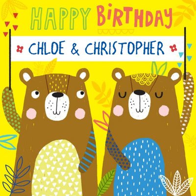 Baby Bear Twins Happy Birthday Card